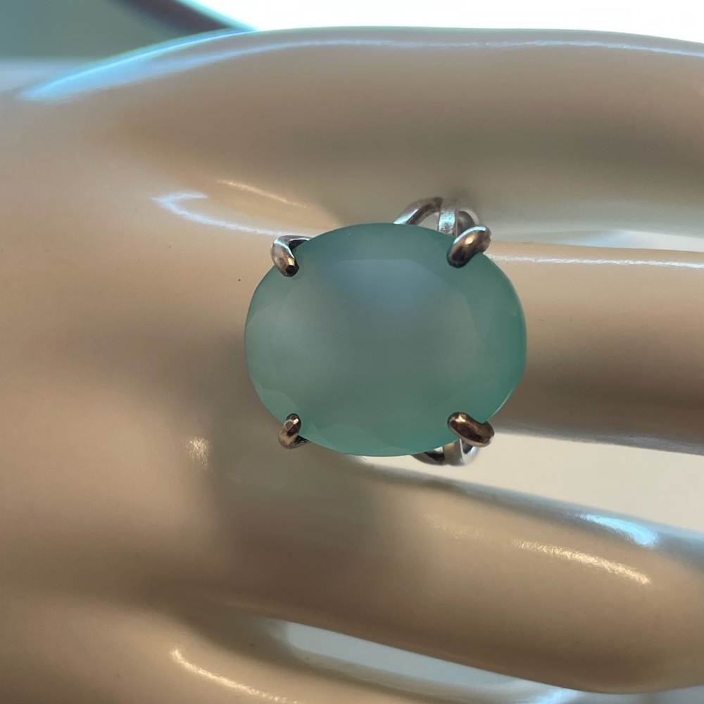 Aqua Chalcedony Sterling Silver Ring, Size 8.75